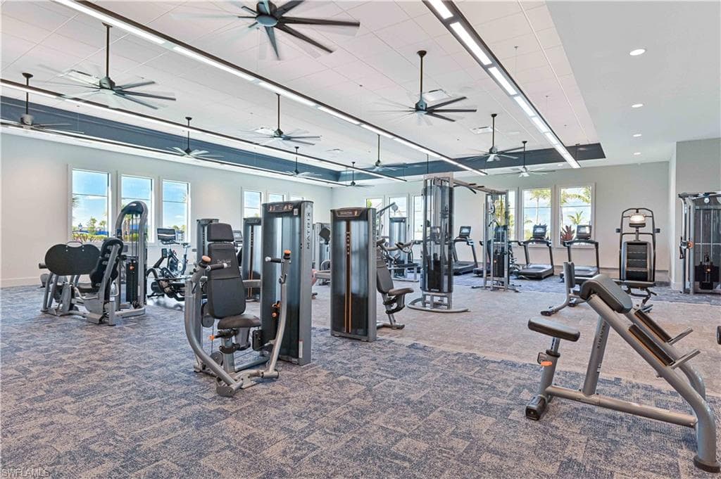 Workout area with recessed lighting