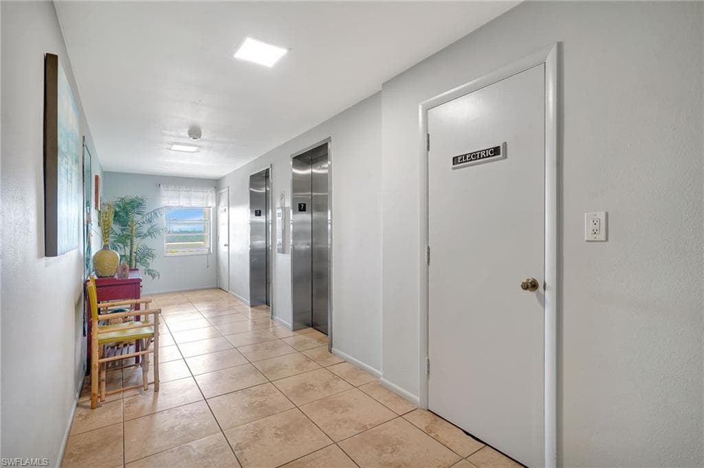 Hallway with elevators