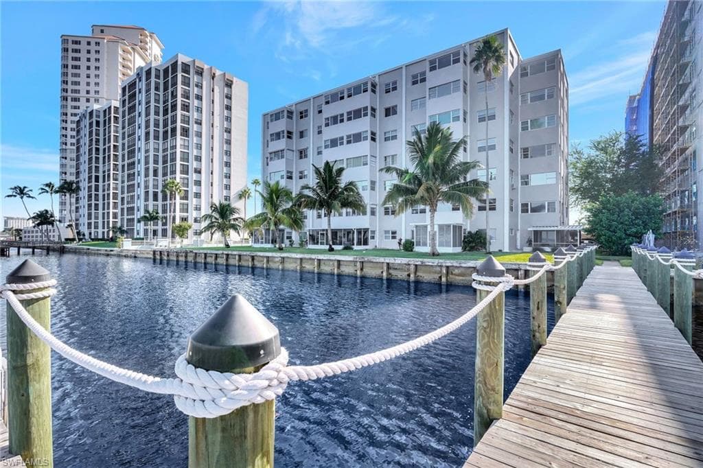 Dock with view of corner condo unit on right