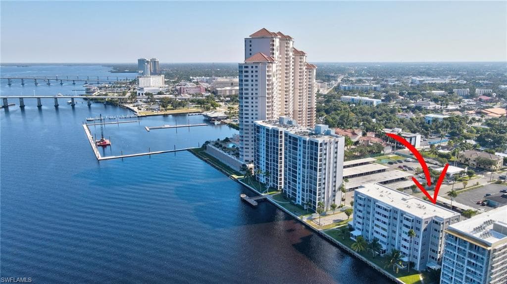 View up river of new marina and downtown