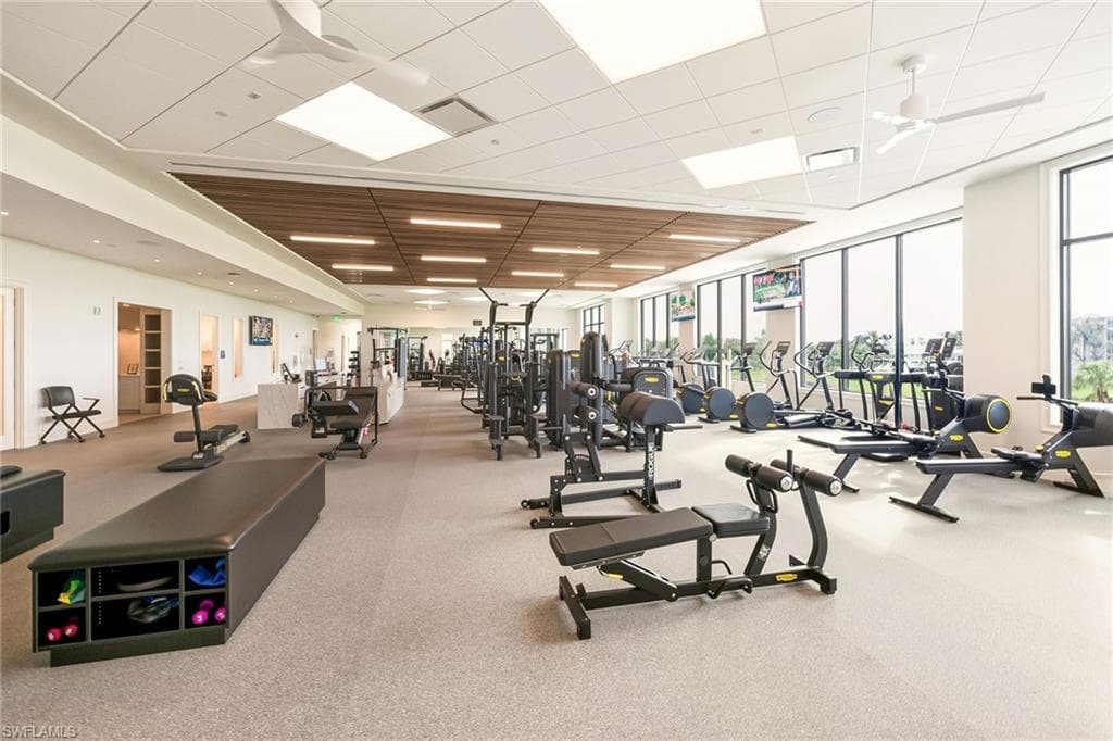 Workout area featuring a paneled ceiling