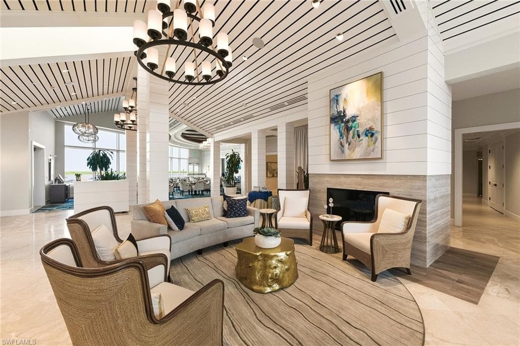 Building lobby featuring wood walls