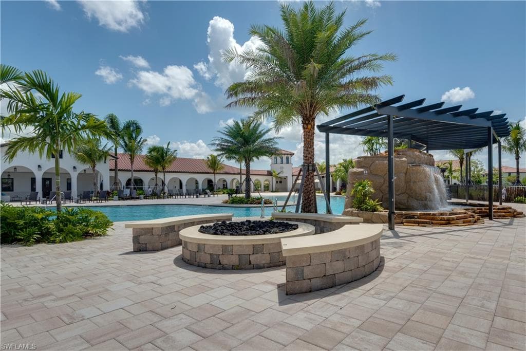 Fire pit and waterfall grotto