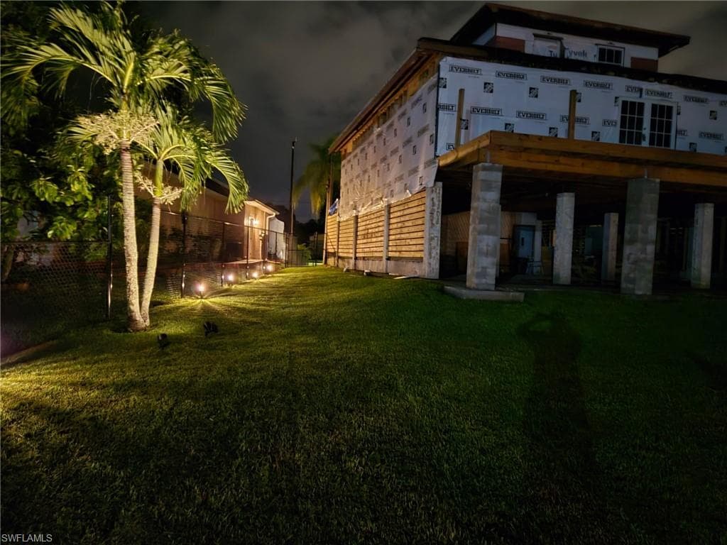 View of yard at night