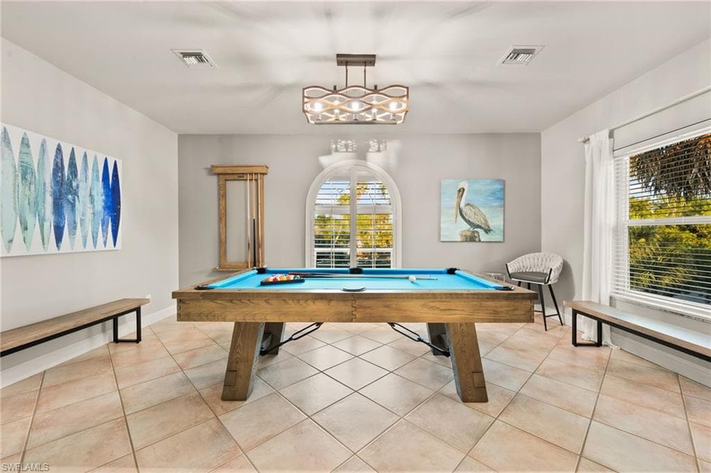 The pool table converts to a large Dining table too!!!