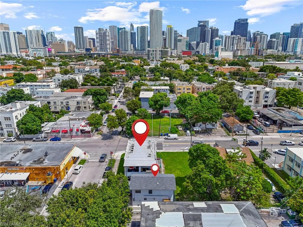 Drone / aerial view of city skyline