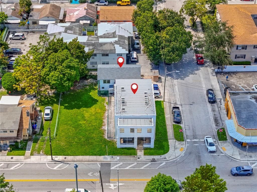 Aerial perspective of suburban area