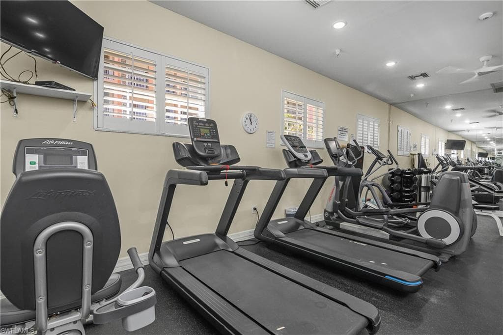 Gym featuring recessed lighting