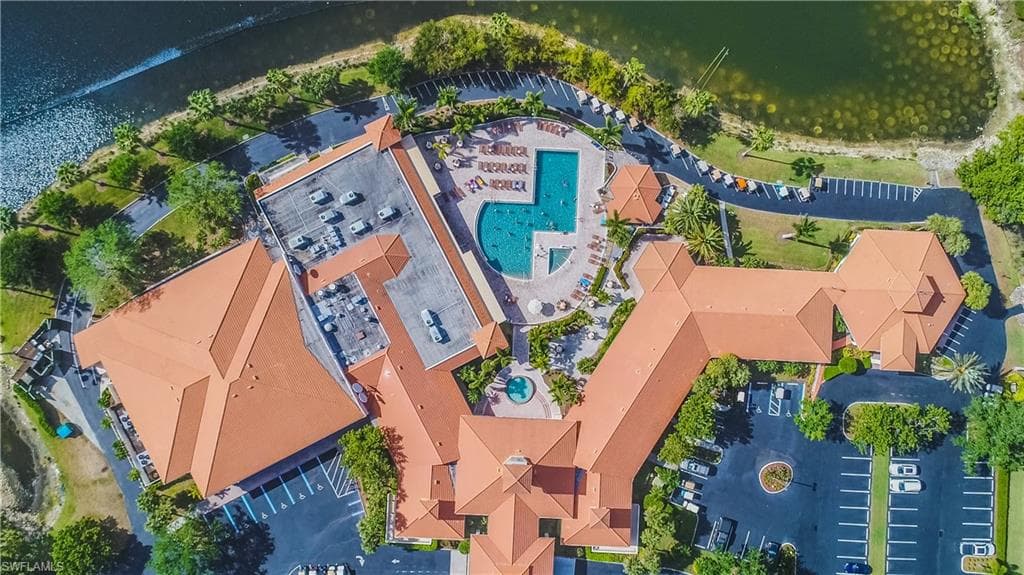 Drone / aerial view of a pool