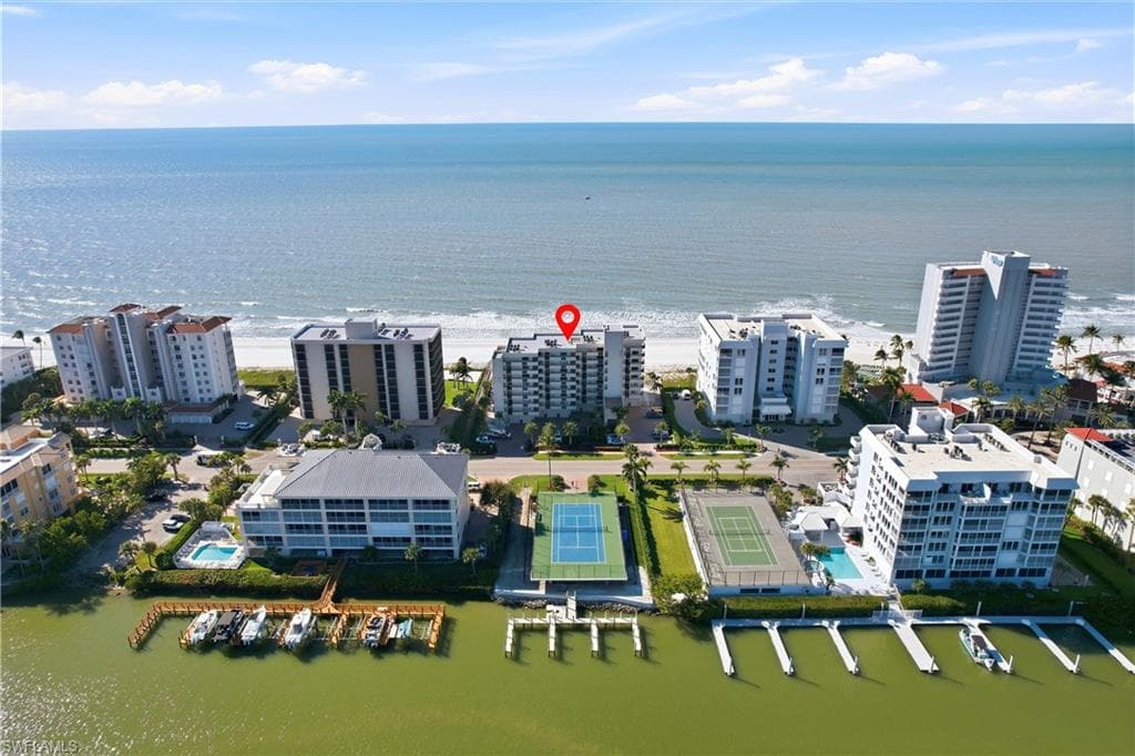 Drone / aerial view of a large body of water