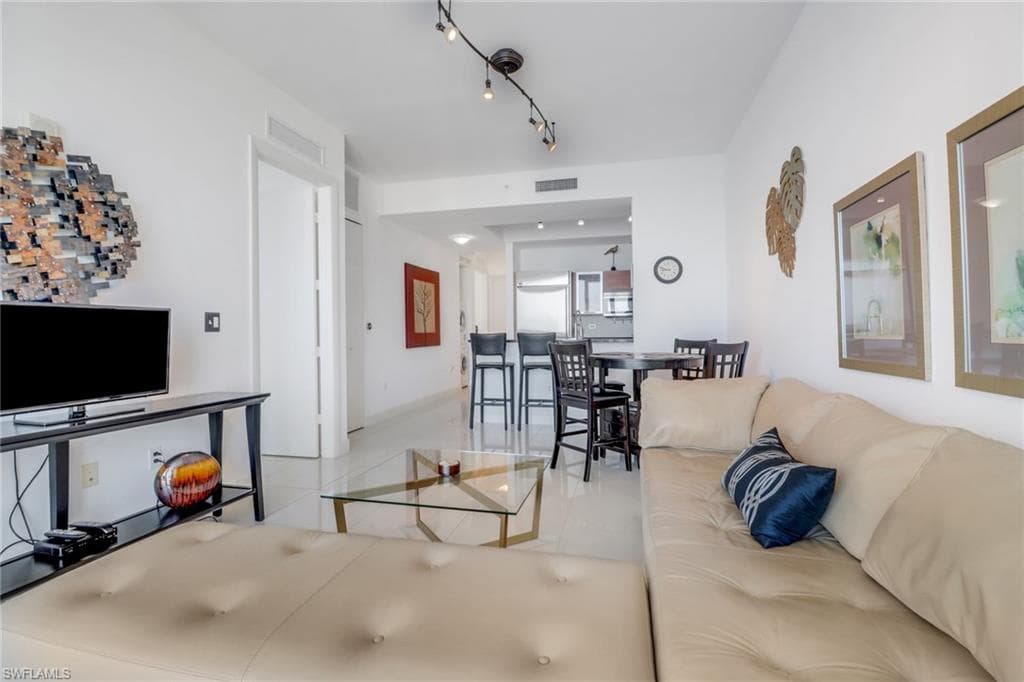 Living area with tile floors