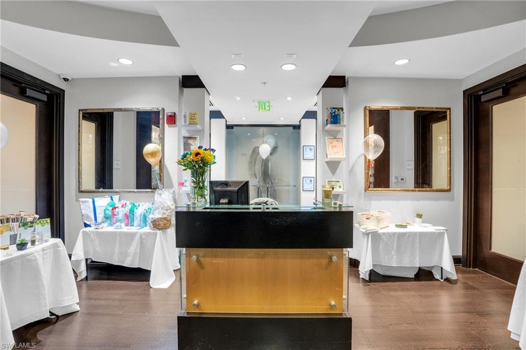 Welcome area featuring recessed lighting