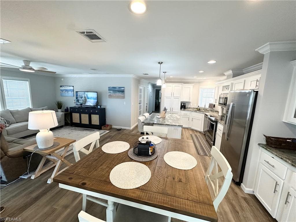 Dining just outside kitchen
