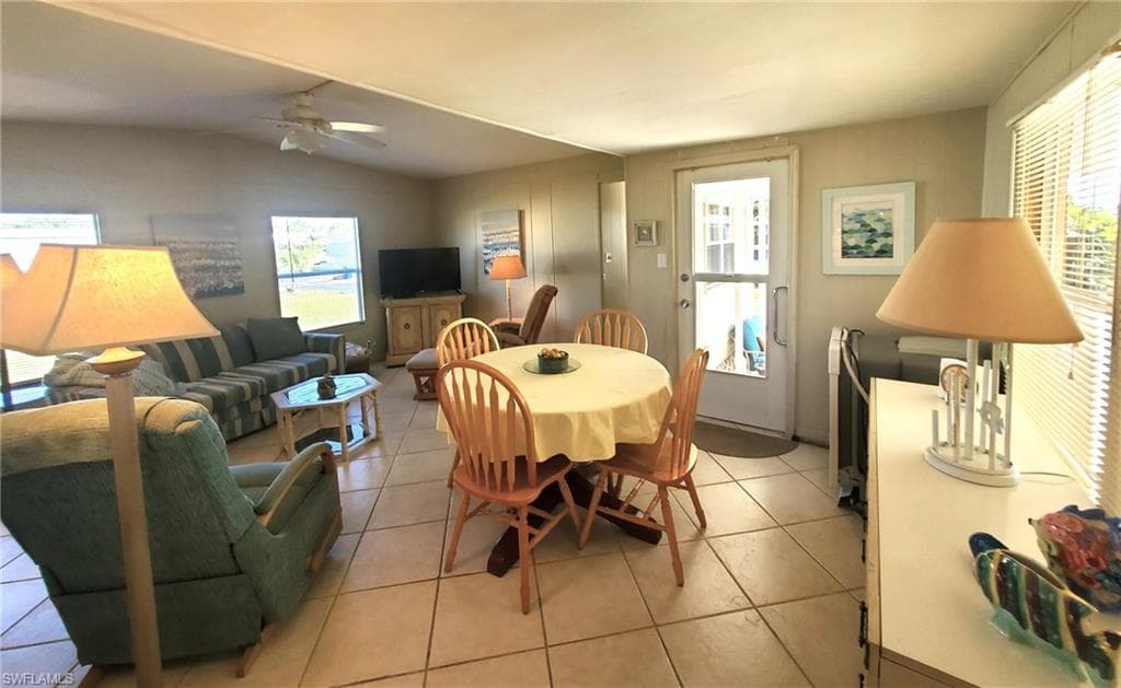 View of the dining and living areas to the front entry.