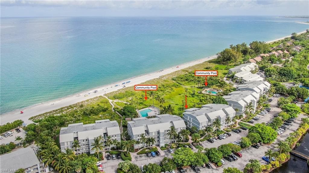 Aerial overview of property's location with unending shoreline