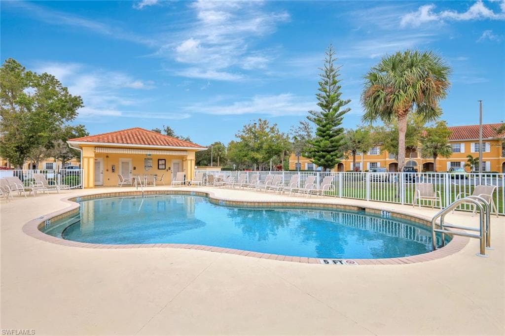 Community pool featuring a patio