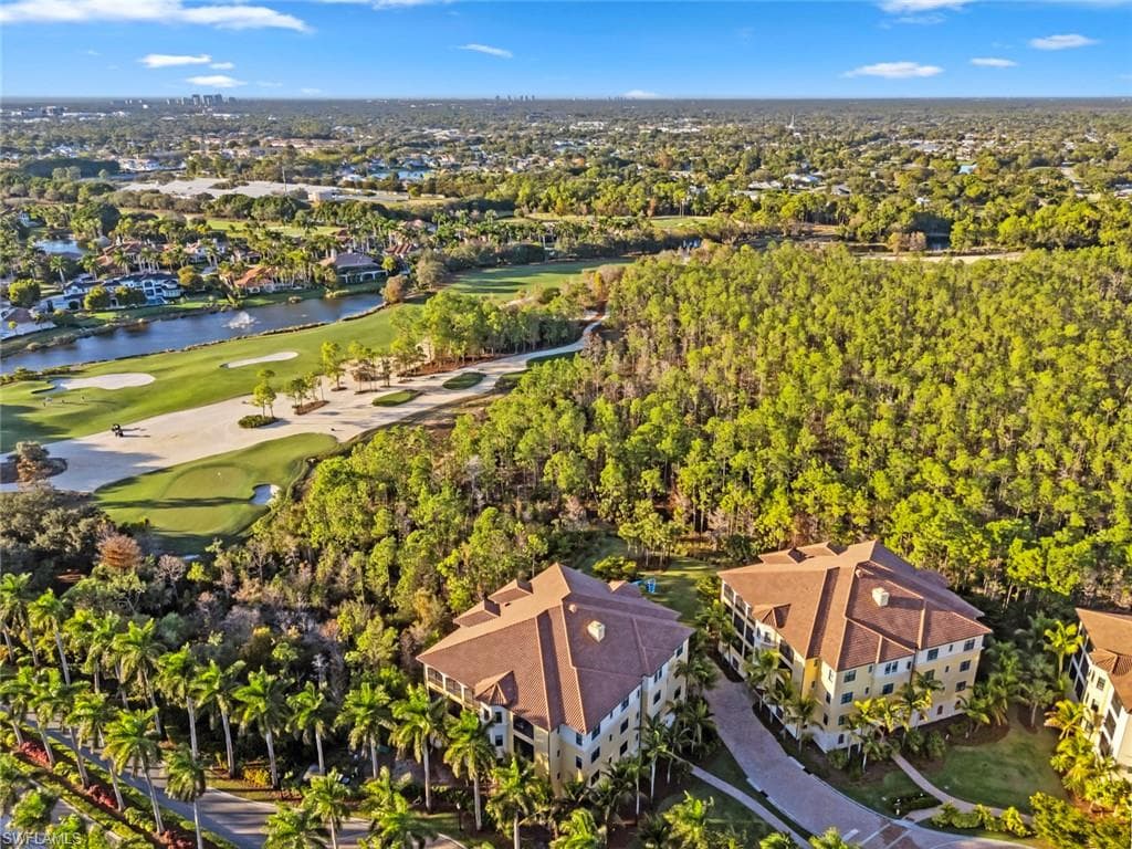 Aerial view of a golf club and a large body of water