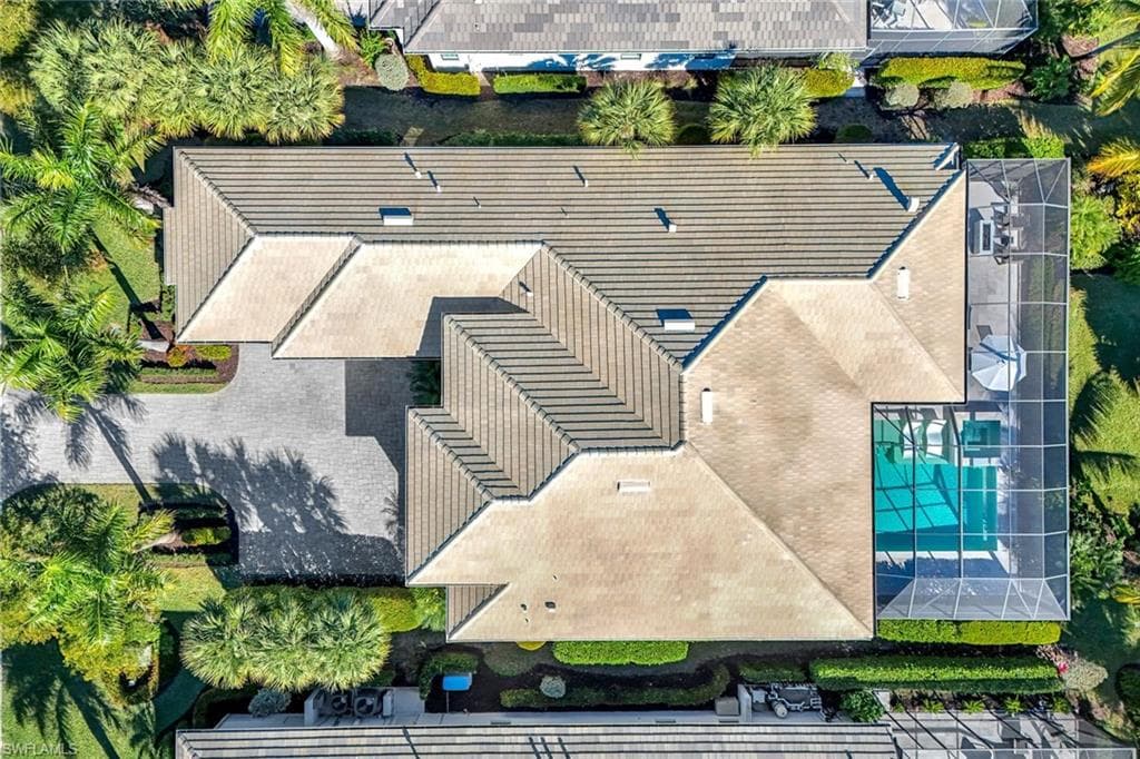 Drone / aerial view of a pool area