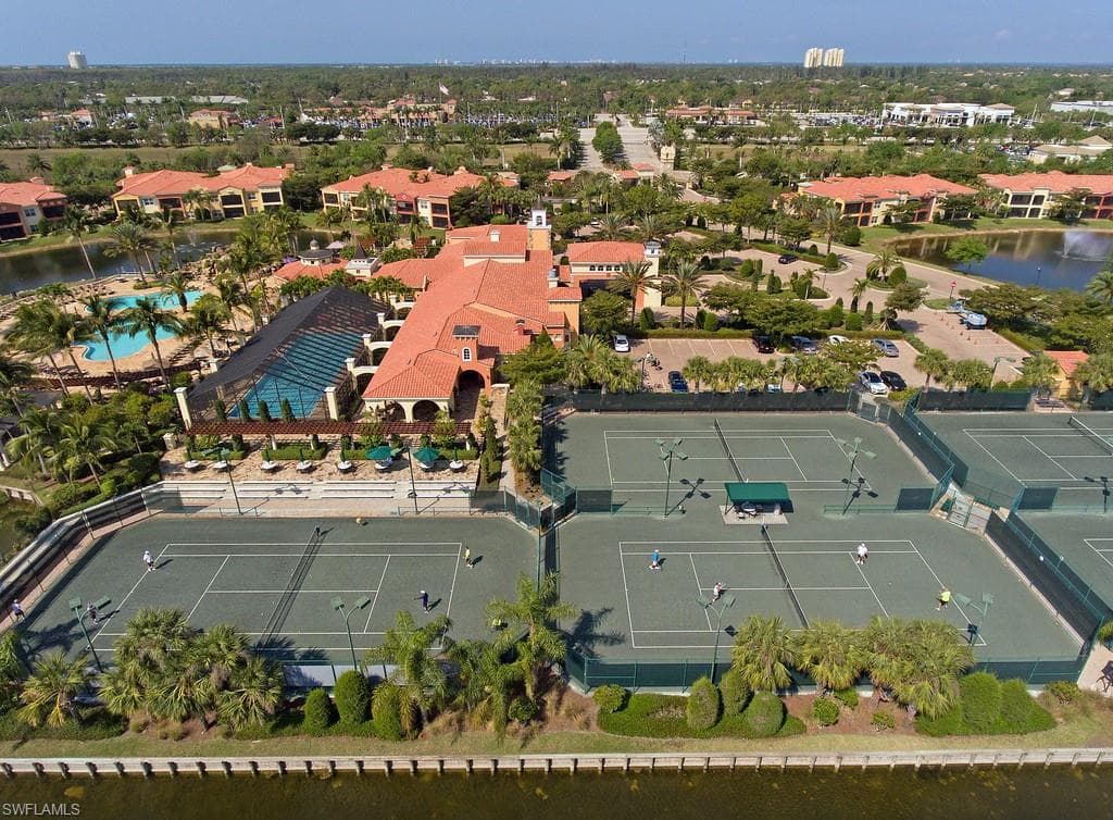 Aerial overview of property's location with a nearby body of water