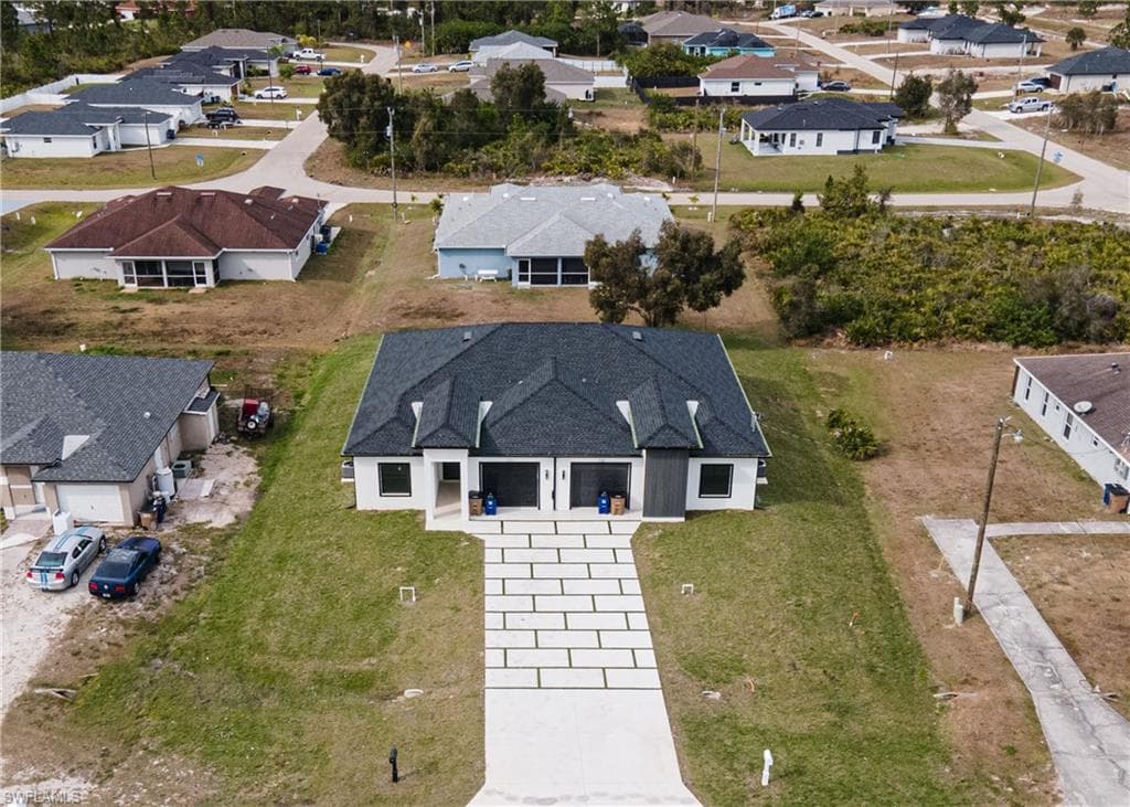 Aerial perspective of suburban area