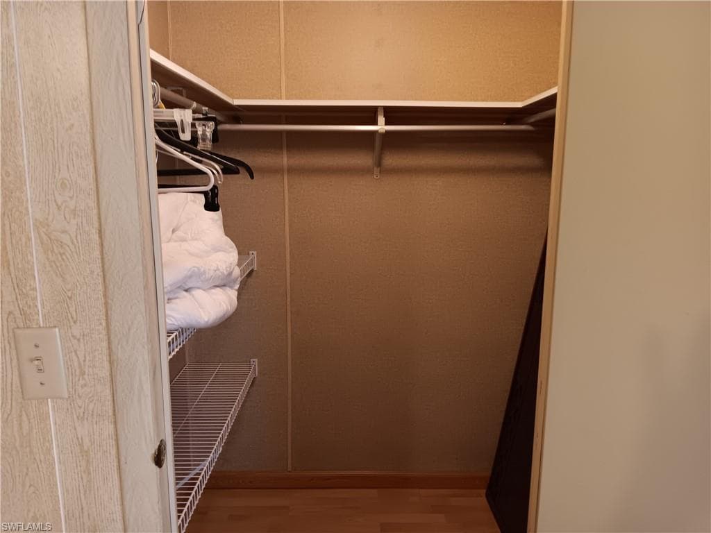 Walk in closet featuring light wood-style flooring