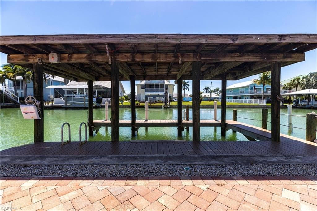 Dock area featuring a water view