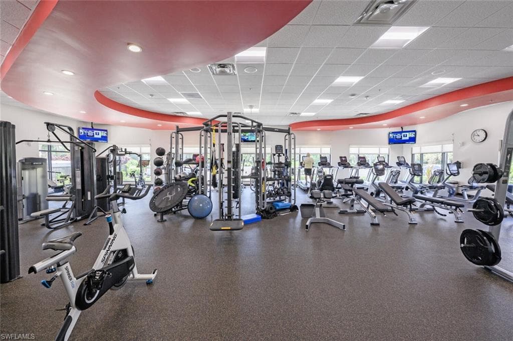 Gym featuring a paneled ceiling
