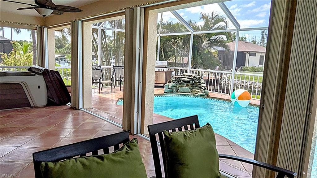 The Lanai Features a Very Large Space for Relaxing & Entertaining. The Lanai Becomes a Fully Enclosed & Weatherproofed Area by Sliding the Accordion Hurricane Shutters Closed.