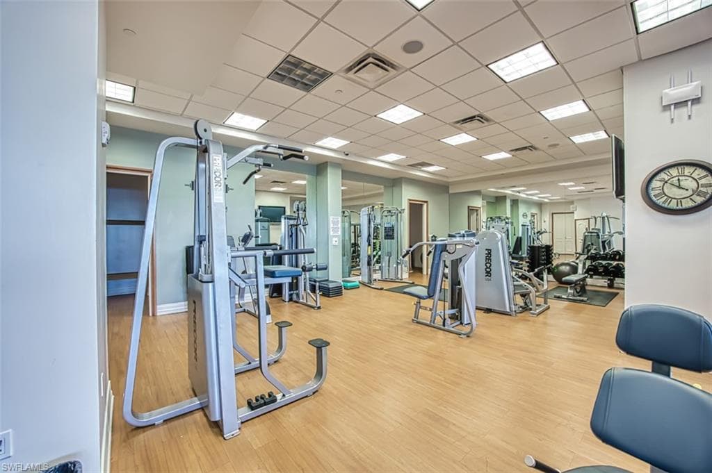 Exercise room featuring a paneled ceiling