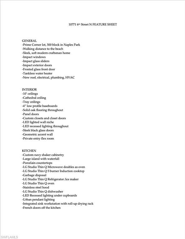 Property Feature Sheet Page 1 of 2