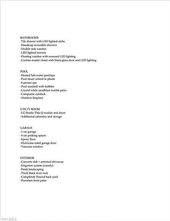 Property Feature Sheet Page 2 of 2