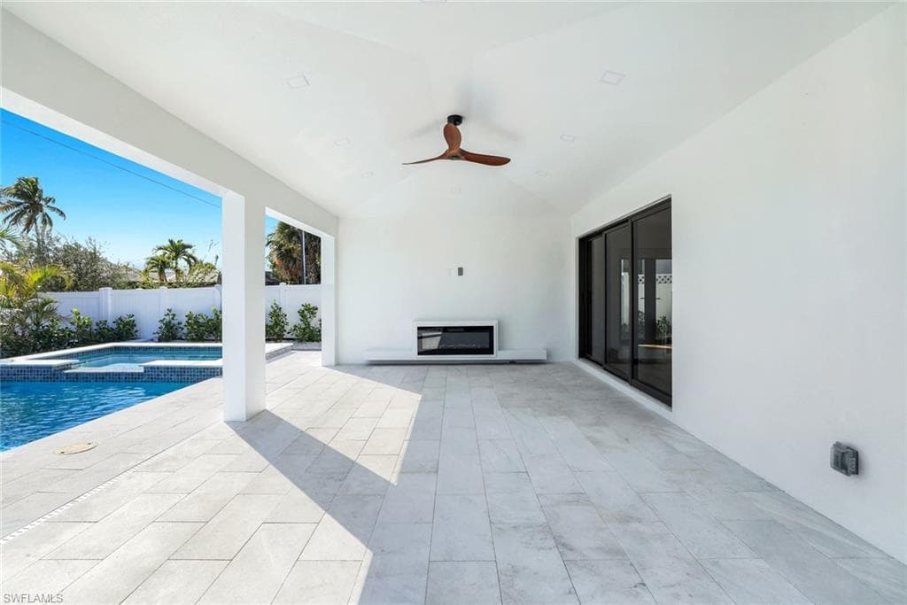 Covered lanai with fireplace