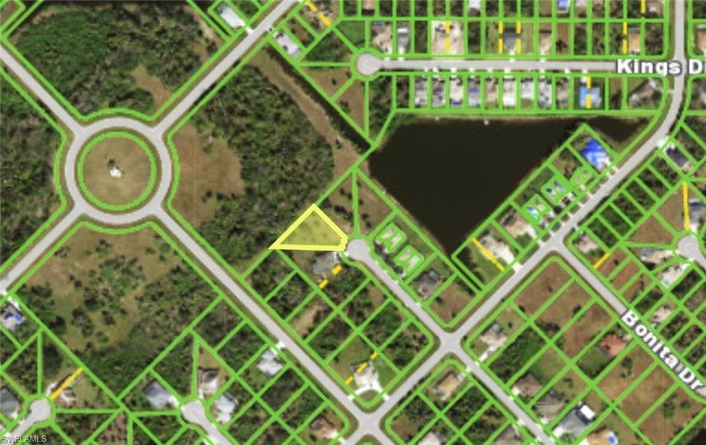 Aerial view of property's location featuring property parcel outlined