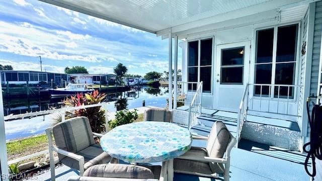 Covered patio looking out to the canal