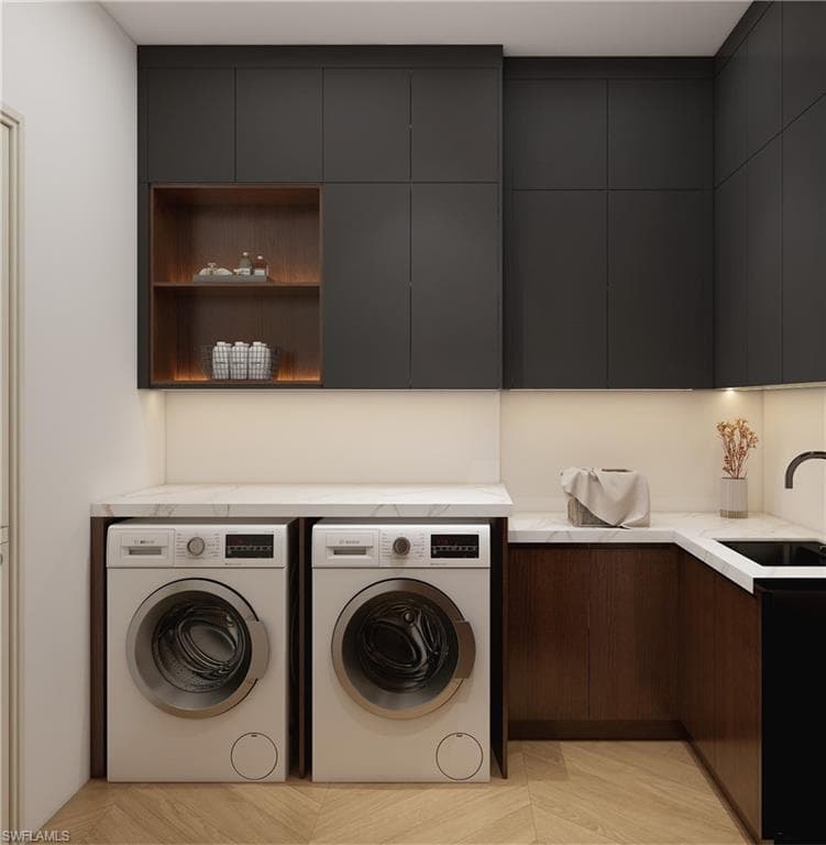 Laundry area with cabinet space and independent washer and dryer (Rendered photo)