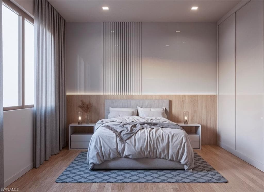 Bedroom featuring light wood-style floors (Rendered photo)