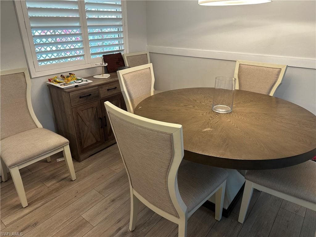 Dining room with light wood-type flooring