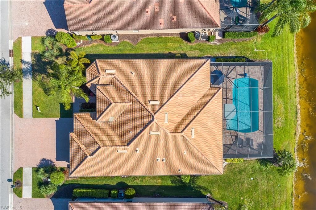 Drone / aerial view of a pool