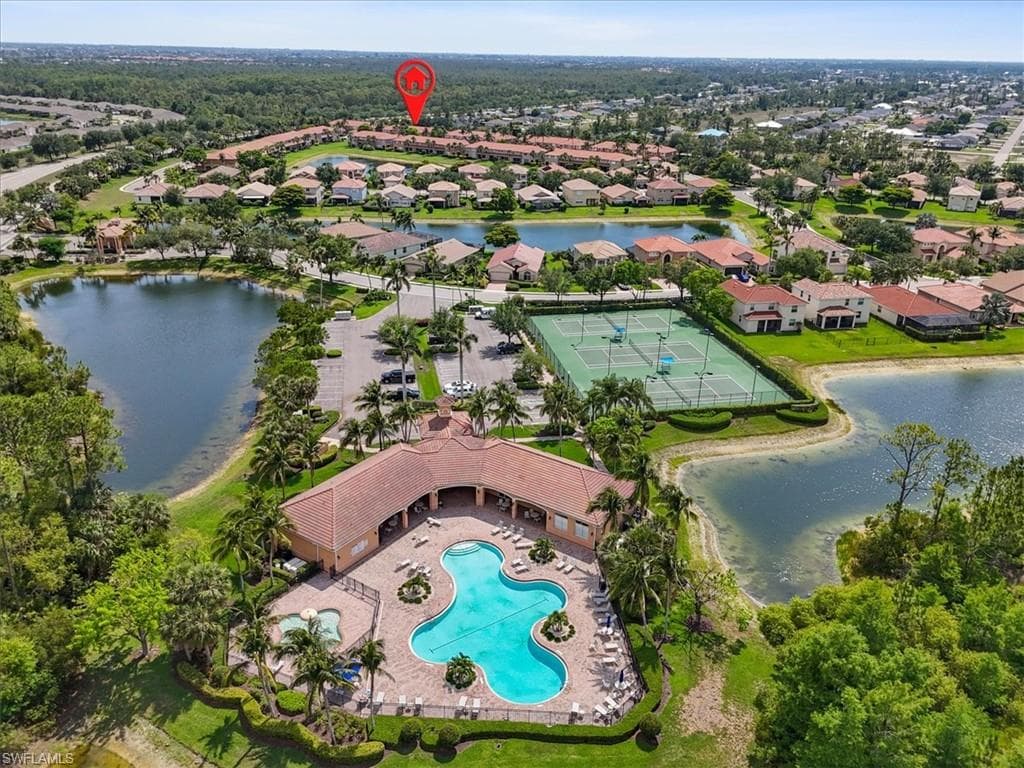 Bird's eye view of a nearby body of water