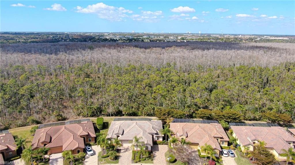 Aerial view of residential area with a forest