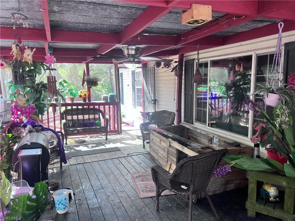 Wooden deck with ceiling fan