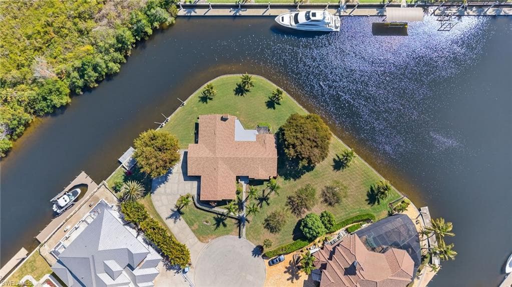 Bird's eye view of a nearby body of water