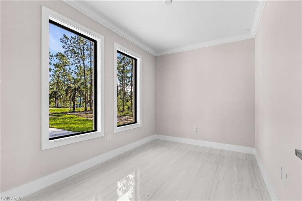 Spare room featuring ornamental molding