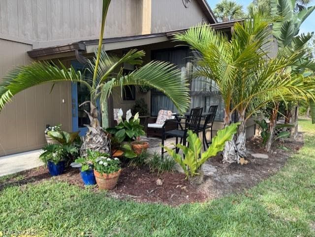 Landscaping in front of main side entrance