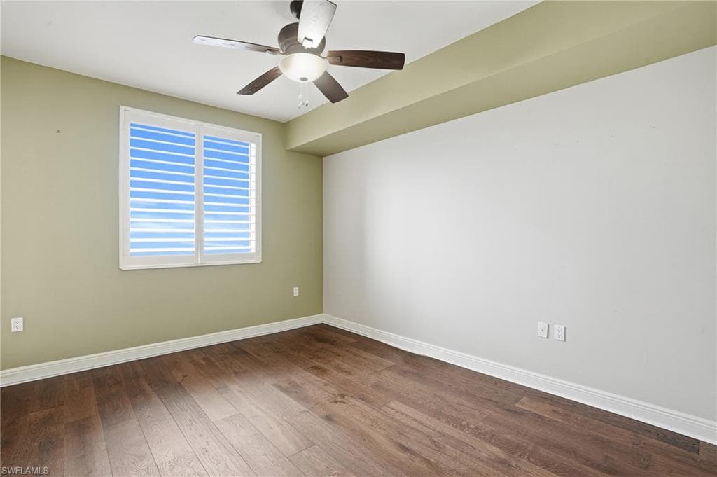 3rd bedroom featuring hardwood flooring and ceiling fan