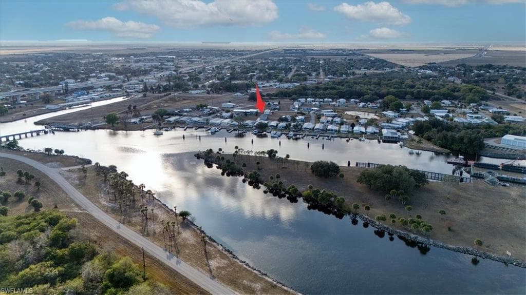 Aerial view of a nearby body of water