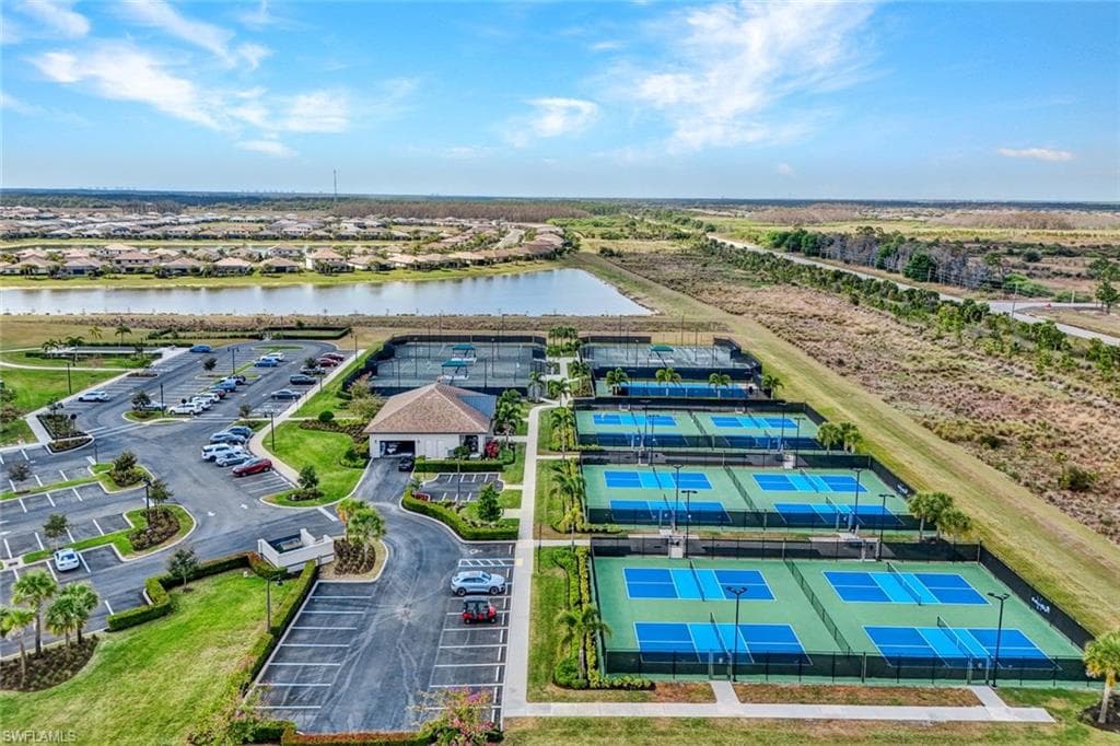 Aerial view of a nearby body of water
