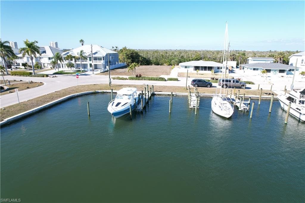 Aerial view boat slips and lot