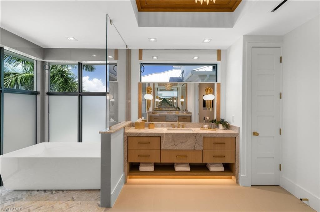 freestanding tub and spacious vanity