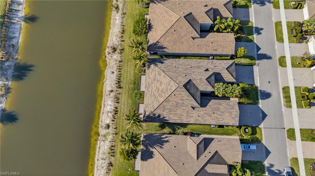Bird's eye view of a nearby body of water